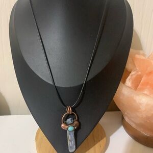 Handmade Copper Pendant Necklace with Blue Kyanite and Turquoise Accent
